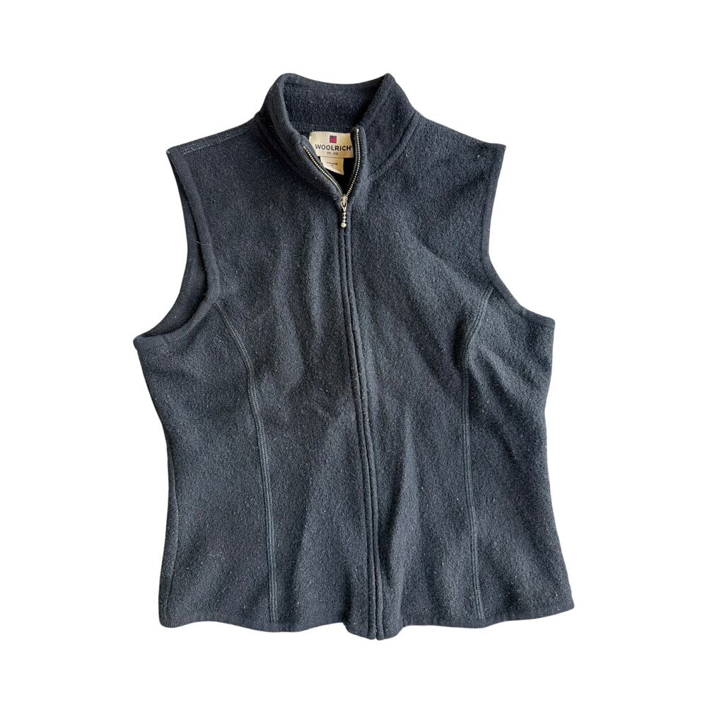 Woolrich 100% Wool Vest Womens Medium Black Gorpcore Outdoor Warm Full Zip